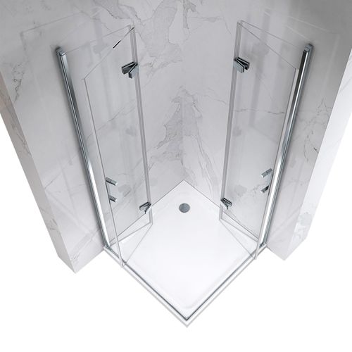 Cabine De Douche Atéa H180 95x95cm Verre Transparent 2 Portes Pliantes Pivotantes (sans Receveur)