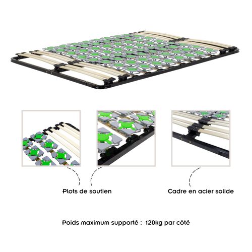 Casi Sommier à Lattes Avec Plots De Soutien 200x200 Cm Sans Pieds