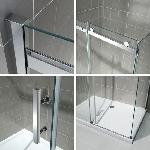 Paroi De Douche D'angle 95x100cm (porte 100) Alixa Porte Coulissante H200 Cm Verre Transparent 8 Mm