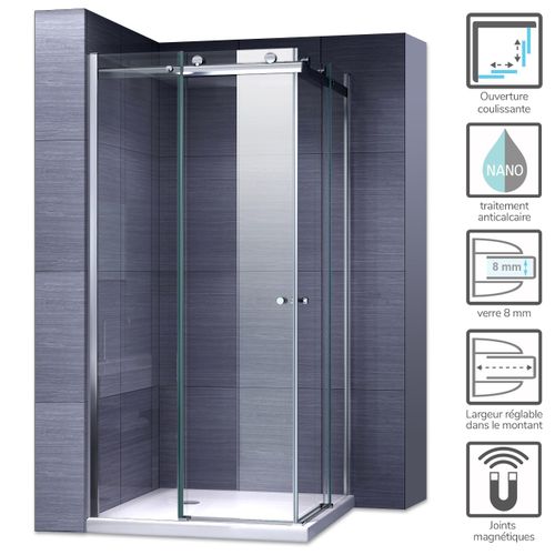 Cabine De Douche 85x105x200cm (sans Receveur) Porte Coulissante Verre 8 Mm Transparent Atemis