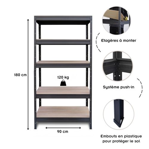 Regal Étagère Design Industriel Charges Lourdes Jusqu'à 600 Kg    Noyer Clair
