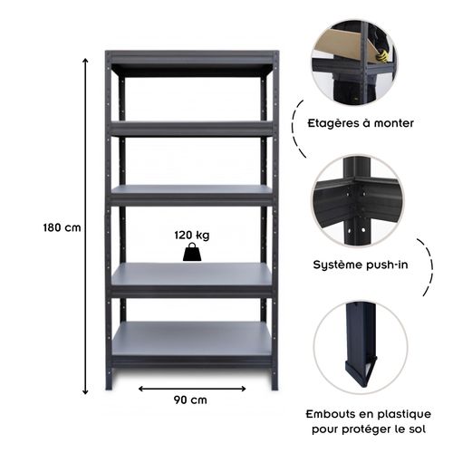 Regal Étagère Design Industriel Charges Lourdes Jusqu'à 600 Kg    Gris