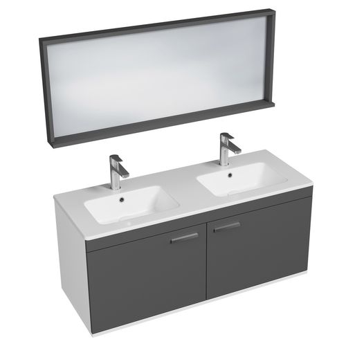 Meuble Double Vasque Encastrée 120 Cm + Miroir Cadre 2 Portes Gris Anthracite Salle De Bain Rubite