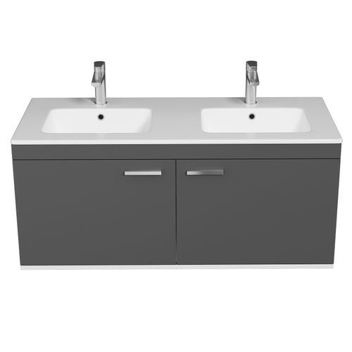 Meuble Double Vasque Encastrée 120 Cm 2 Portes Gris Anthracite Salle De Bain - Rubite