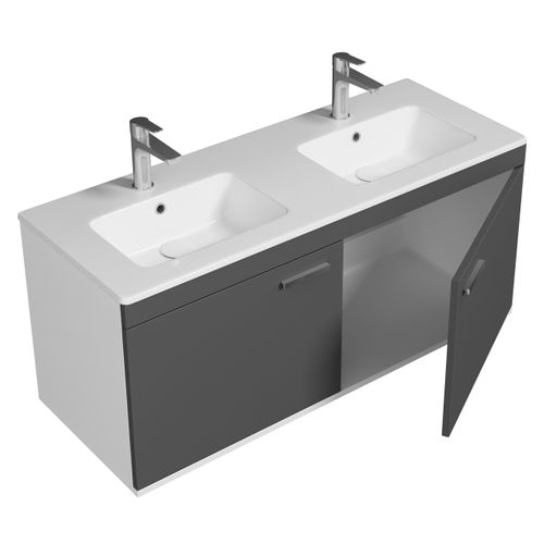 Meuble Double Vasque Encastrée 120 Cm 2 Portes Gris Anthracite Salle De Bain - Rubite