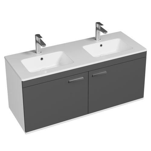 Meuble Double Vasque Encastrée 120 Cm 2 Portes Gris Anthracite Salle De Bain - Rubite
