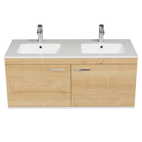 Meuble Double Vasque Encastrée 120 Cm 2 Portes Chêne Clair Salle De Bain - Rubite