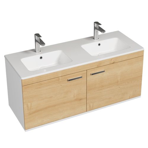Meuble Double Vasque Encastrée 120 Cm 2 Portes Chêne Clair Salle De Bain - Rubite