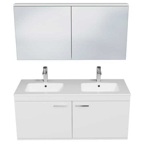 Meuble Double Vasque Encastrée 120 Cm + Miroir Armoire 2 Portes Blanc Salle De Bain - Rubite