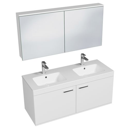 Meuble Double Vasque Encastrée 120 Cm + Miroir Armoire 2 Portes Blanc Salle De Bain - Rubite