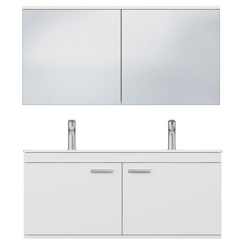 Meuble Double Vasque Encastrée 120 Cm + Miroir Armoire 2 Portes Blanc Salle De Bain - Rubite