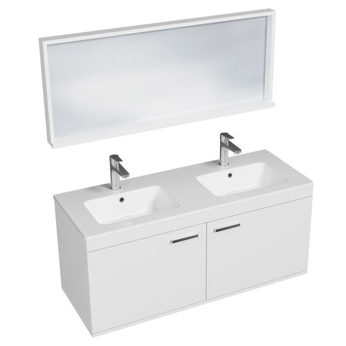Meuble Double Vasque Encastrée 120 Cm + Miroir Cadre 2 Portes Blanc Salle De Bain - Rubite