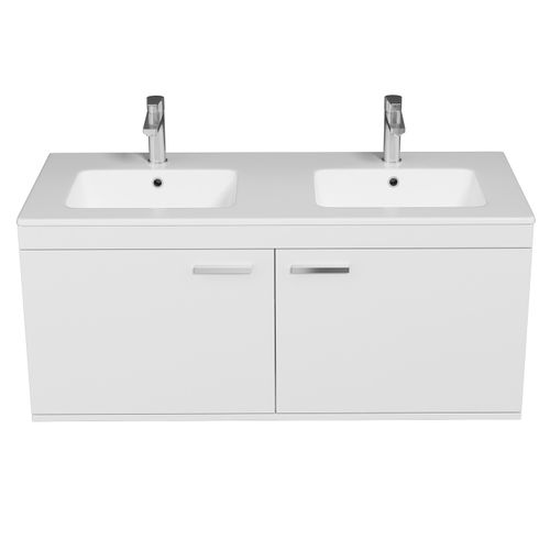 Meuble Double Vasque Encastrée 120 Cm 2 Portes Blanc Salle De Bain - Rubite