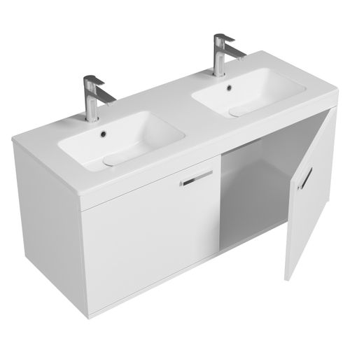 Meuble Double Vasque Encastrée 120 Cm 2 Portes Blanc Salle De Bain - Rubite