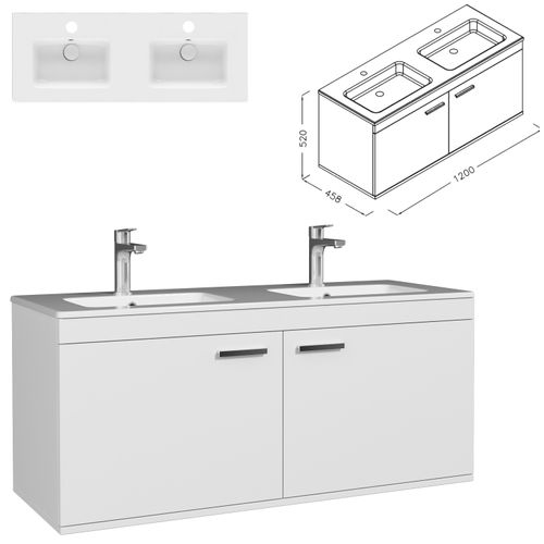 Meuble Double Vasque Encastrée 120 Cm 2 Portes Blanc Salle De Bain - Rubite