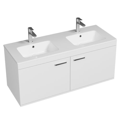 Meuble Double Vasque Encastrée 120 Cm 2 Portes Blanc Salle De Bain - Rubite