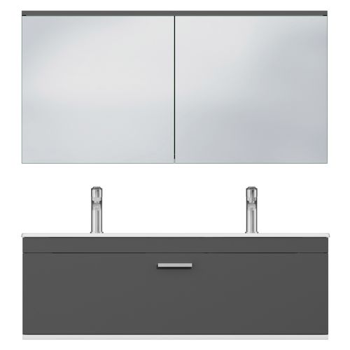 Meuble Double Vasque Encastrée 120 Cm +miroir Armoire 1 Tiroir Gris Anthracite Salle De Bain Rubite