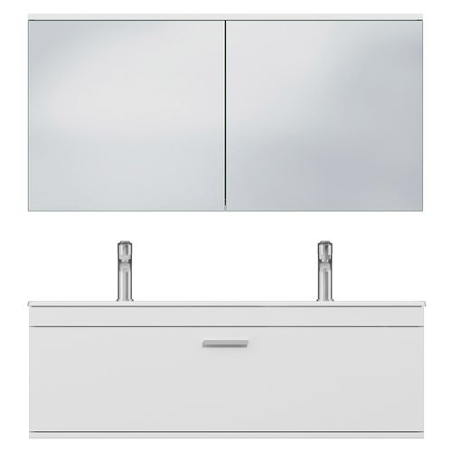 Meuble Double Vasque Encastrée 120 Cm + Miroir Armoire 1 Tiroir Blanc Salle De Bain - Rubite