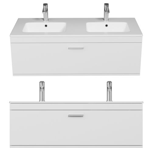 Meuble Double Vasque Encastrée 120 Cm 1 Tiroir Blanc Salle De Bain - Rubite