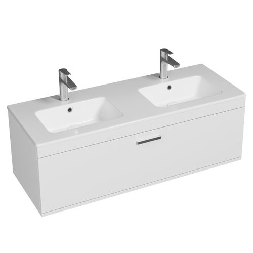 Meuble Double Vasque Encastrée 120 Cm 1 Tiroir Blanc Salle De Bain - Rubite