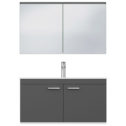 Meuble 1 Vasque Encastrée 100 Cm + Miroir Armoire 2 Portes Gris Anthracite Salle De Bain - Rubite