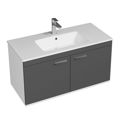 Meuble 1 Vasque Encastrée 100 Cm 2 Portes Gris Anthracite Salle De Bain - Rubite