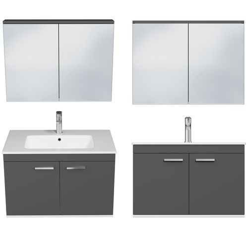 Meuble 1 Vasque Encastrée 80 Cm + Miroir Armoire 2 Portes Gris Anthracite Salle De Bain - Rubite