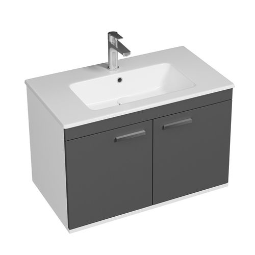 Meuble 1 Vasque Encastrée 80 Cm 2 Portes Gris Anthracite Salle De Bain - Rubite
