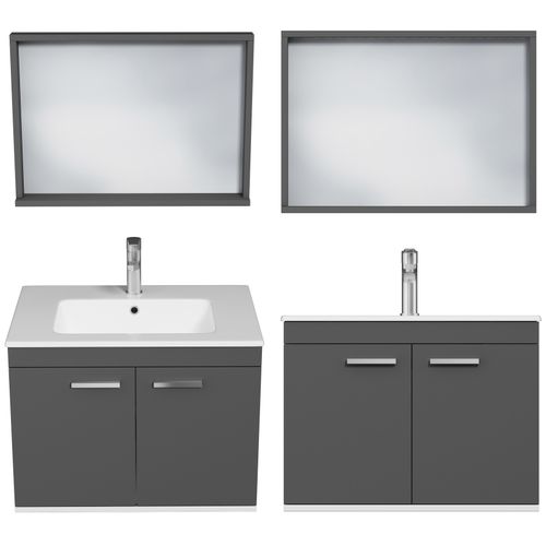 Meuble 1 Vasque Encastrée 70 Cm + Miroir Cadre 2 Portes Gris Anthracite Salle De Bain - Rubite