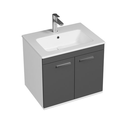 Meuble 1 Vasque Encastrée 60 Cm 2 Portes Gris Anthracite Salle De Bain - Rubite