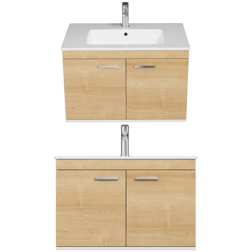 Meuble 1 Vasque Encastrée 80 Cm 2 Portes Chêne Clair Salle De Bain - Rubite