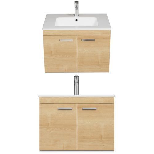 Meuble 1 Vasque Encastrée 70 Cm 2 Portes Chêne Clair Salle De Bain - Rubite