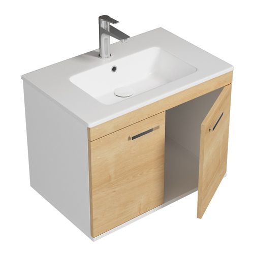 Meuble 1 Vasque Encastrée 70 Cm 2 Portes Chêne Clair Salle De Bain - Rubite