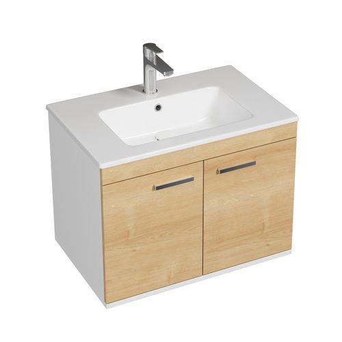 Meuble 1 Vasque Encastrée 70 Cm 2 Portes Chêne Clair Salle De Bain - Rubite