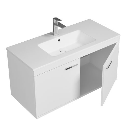 Meuble 1 Vasque Encastrée 100 Cm 2 Portes Blanc Salle De Bain - Rubite