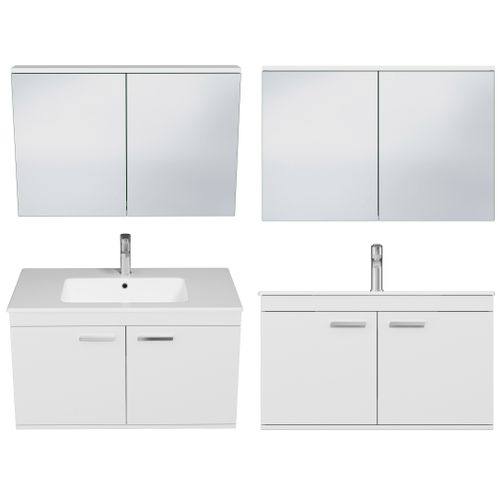 Meuble 1 Vasque Encastrée 90 Cm + Miroir Armoire 2 Portes Blanc Salle De Bain - Rubite