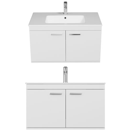 Meuble 1 Vasque Encastrée 90 Cm 2 Portes Blanc Salle De Bain - Rubite