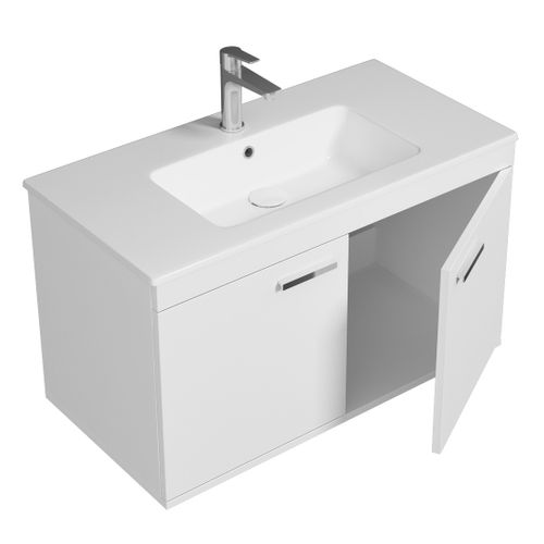 Meuble 1 Vasque Encastrée 90 Cm 2 Portes Blanc Salle De Bain - Rubite