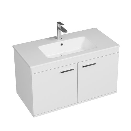 Meuble 1 Vasque Encastrée 90 Cm 2 Portes Blanc Salle De Bain - Rubite