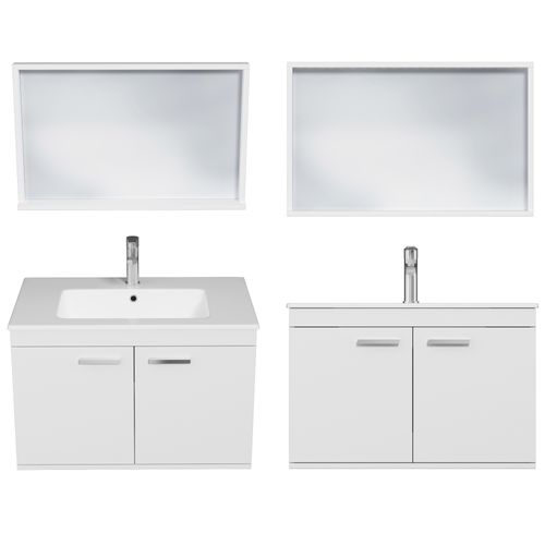Meuble 1 Vasque Encastrée 80 Cm + Miroir Cadre 2 Portes Blanc Salle De Bain - Rubite