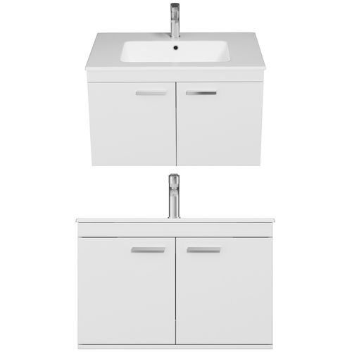 Meuble 1 Vasque Encastrée 80 Cm 2 Portes Blanc Salle De Bain - Rubite