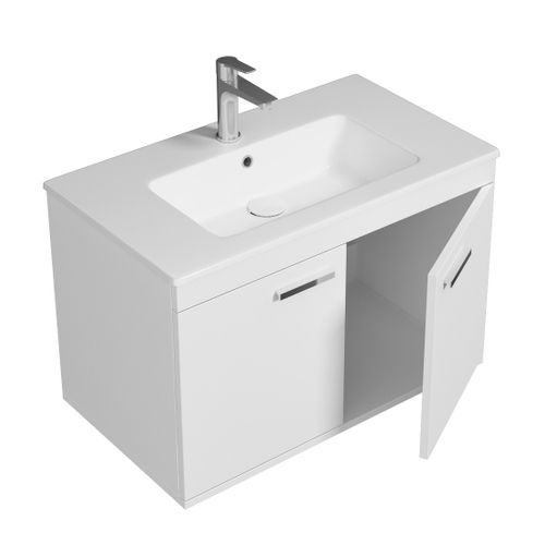 Meuble 1 Vasque Encastrée 80 Cm 2 Portes Blanc Salle De Bain - Rubite