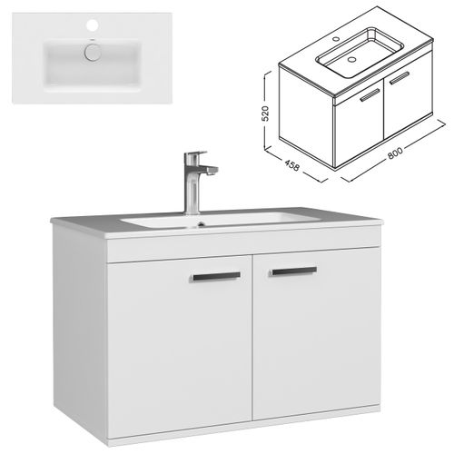 Meuble 1 Vasque Encastrée 80 Cm 2 Portes Blanc Salle De Bain - Rubite