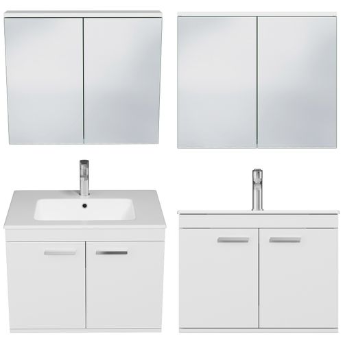 Meuble 1 Vasque Encastrée 70 Cm + Miroir Armoire 2 Portes Blanc Salle De Bain - Rubite