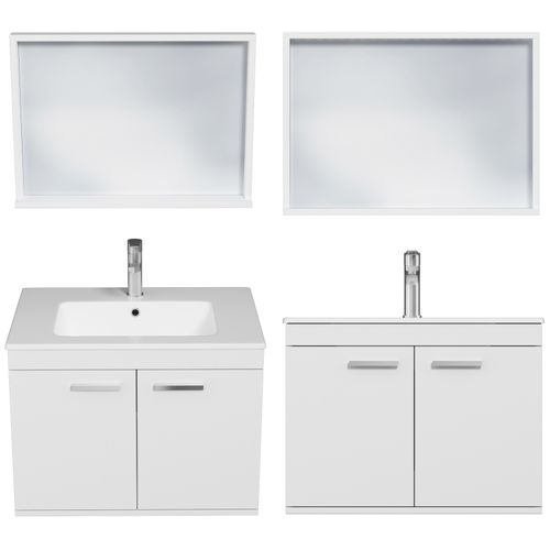 Meuble 1 Vasque Encastrée 70 Cm + Miroir Cadre 2 Portes Blanc Salle De Bain - Rubite