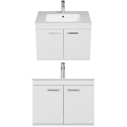 Meuble 1 Vasque Encastrée 70 Cm 2 Portes Blanc Salle De Bain - Rubite