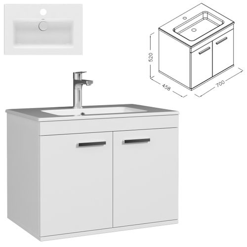 Meuble 1 Vasque Encastrée 70 Cm 2 Portes Blanc Salle De Bain - Rubite