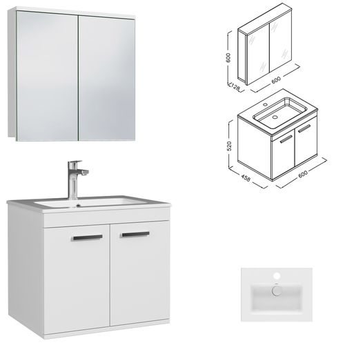 Meuble 1 Vasque Encastrée 60 Cm + Miroir Armoire 2 Portes Blanc Salle De Bain - Rubite