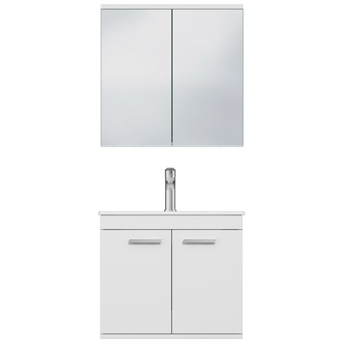 Meuble 1 Vasque Encastrée 60 Cm + Miroir Armoire 2 Portes Blanc Salle De Bain - Rubite