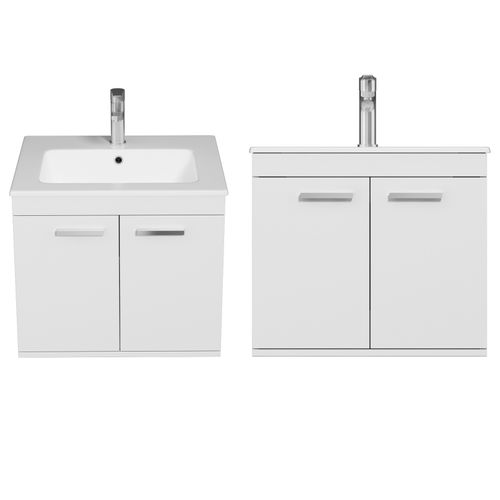 Meuble 1 Vasque Encastrée 60 Cm 2 Portes Blanc Salle De Bain - Rubite